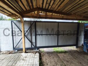 Откатные ворота и навес